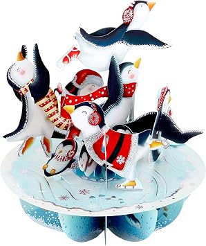 SANTORO Pirouette - 3D Pop Up Christmas Card - For Kids, For Adults (Skating Penguins)