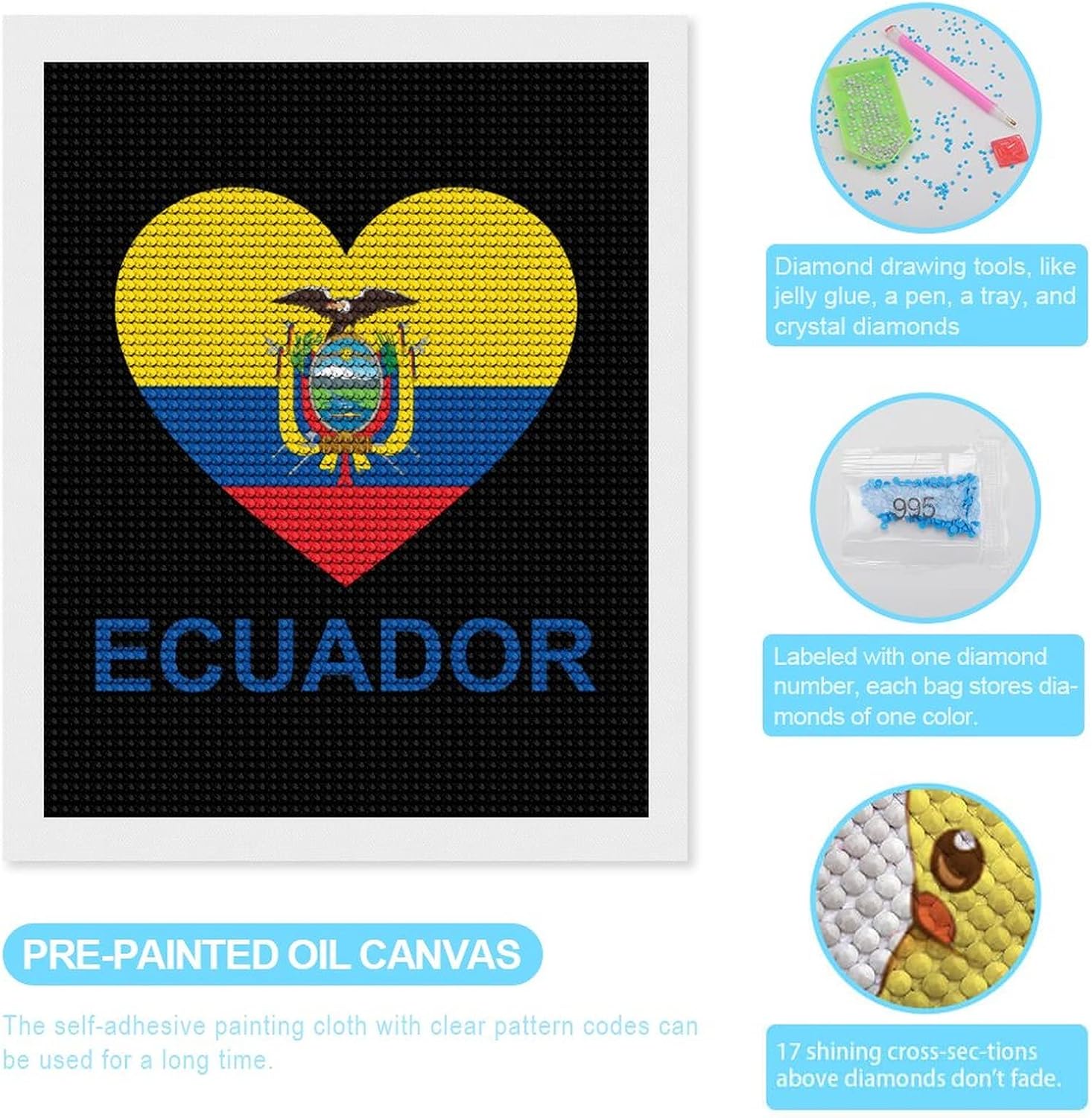 Love Ecuador Diamond Art Painting Kits 5D DIY Full Drill Rhinestone Arts Wall Decor for Adults 16"x20"