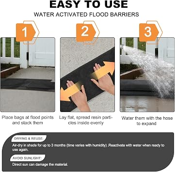 2Pcs Water Activated Flood Barriers 150cm, Reusable Sandless Sandbags