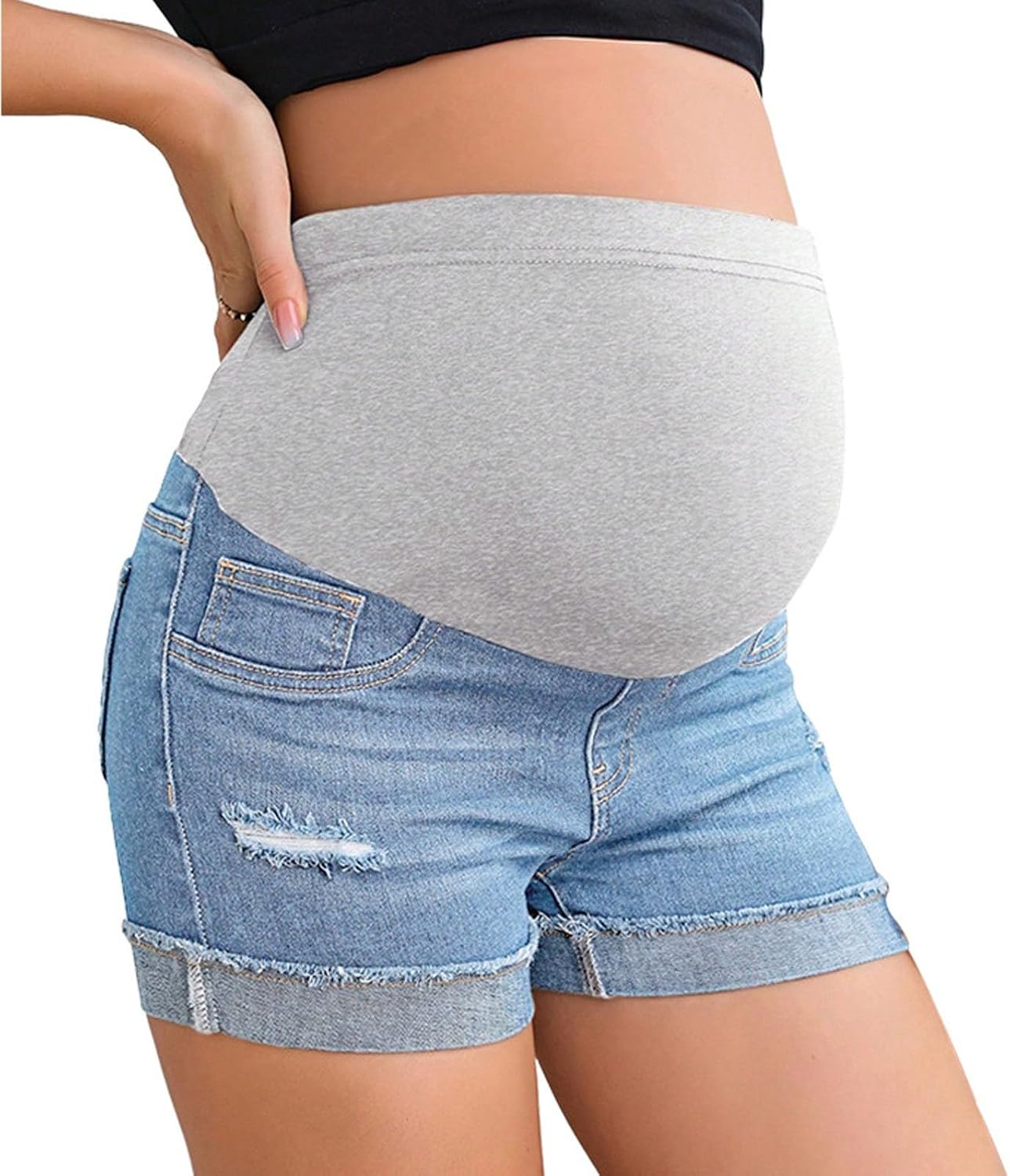 Women's Maternity Shorts Fashion Over Belly Pregnancy Lounge Workout Running Pajama Sleep Shorts with Pockets