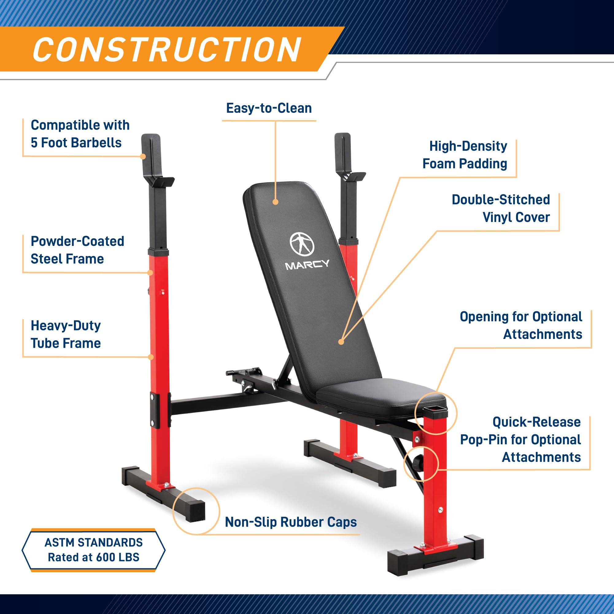 Marcy Bancos de pesas y accesorios ajustables estándar y olímpicos. Construye tu propio gimnasio en casa con accesorios opcionales disponibles: Torre Lat, desarrollador de piernas y rizo de brazos