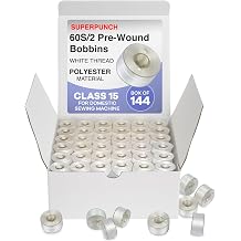 Superpunch Prewound Bobbins Class 15, White 60wt, 144 Count Box
