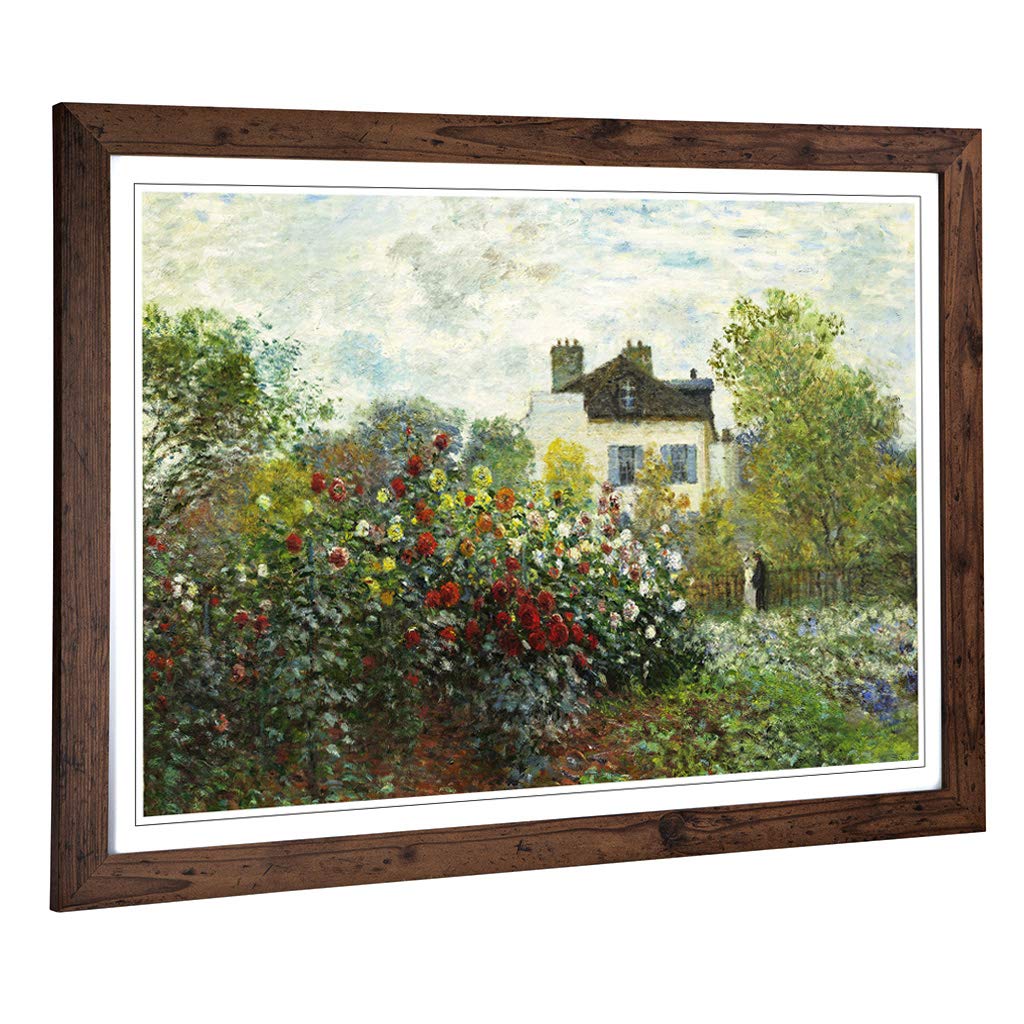 Big Box Art Framed Print of Claude Monet Garden in Argenteuil Design | Wall Art Picture | Home Decor for Kitchen, Living Room, Bedroom, Hallway, Walnut, A2 / 24.5x18 Inch / 62x45cm