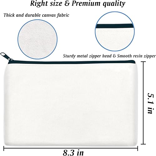 Vista 20 de ZeeDix Bolsa de lona, bolsa de cosméticos multiusos con cremallera, bolsa de lona con cremallera para manualidades, bolsas de maquillaje en blanco