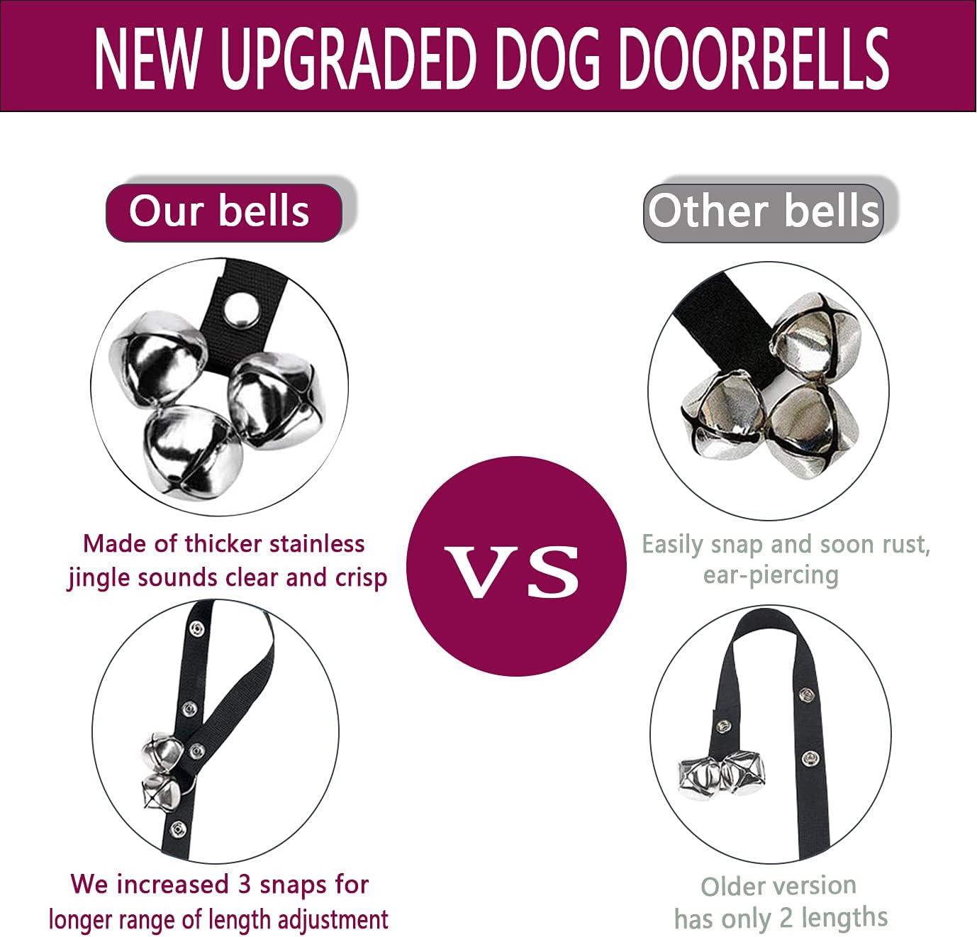 DOYOO 2 Pack Dog Doorbells for Dog Training Adjustable Door Bell Premium Quality - 7 Extra Large Loud 1.4" DoorBells for Puppy with Collapsible Travel Pet Cat Dog Bowl…