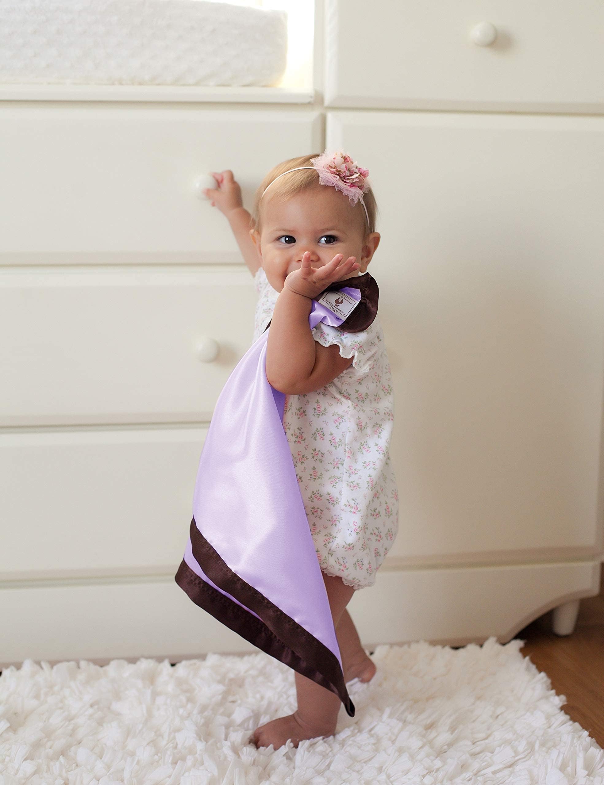 Lilac Chocolate Brown Comfort Silkie Original Security Blanket. Soft Flannel & Silkie Satin.