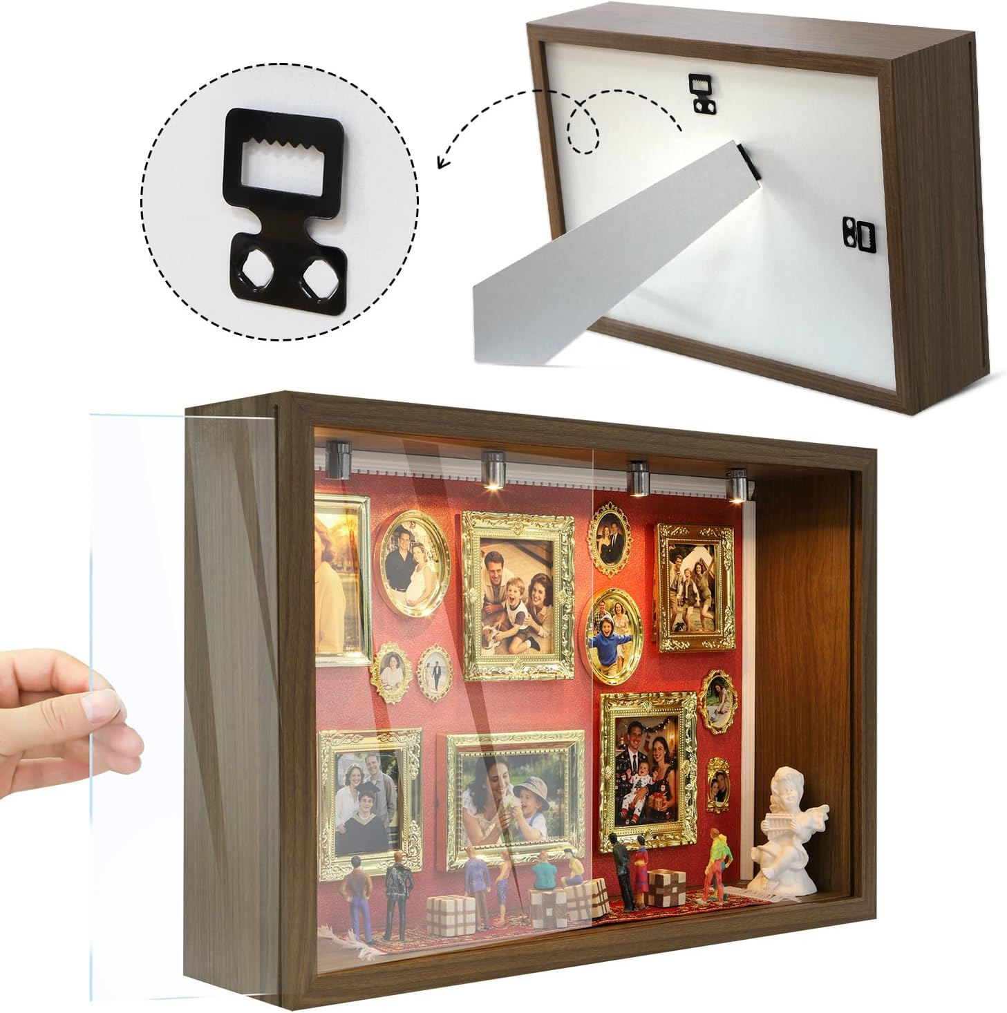 Mini Museum Family Photo Frame Collage Kit Deep Shadow Box with Collage Picture Frames for Wall DIY Mini Museum Silhouette Box Gift for Wedding Anniversary Birthday Graduation Mother’s Day