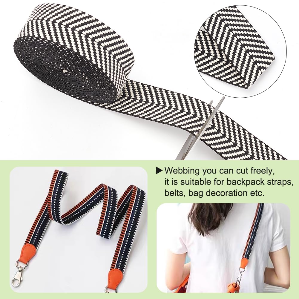 BENECREAT 5 mètres de sangle en coton, sangle jacquard noire, sangle plate avec motif rayé pour poignées de sac en sangle, sangle pour sac fourre-tout, ruban en tissu BENECREAT 5 mètres de sangle en coton, sangle jacquard noire, sangle plate avec motif rayé pour poignées de sac en sangle, sangle pour sac fourre-tout, ruban en tissu