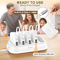 Vista 3 de Yoobao Estación de carga de banco de energía compartida, carga rápida de 10000 mAh con 5 cargadores portátiles, entrada de cable USB C integrado