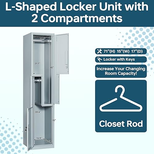 Miniatura 4 de MIIIKO Taquilla metálica de 2 niveles para empleados con barra para colgar, armarios de gimnasio con llaves, armario de almacenamiento de oficina en