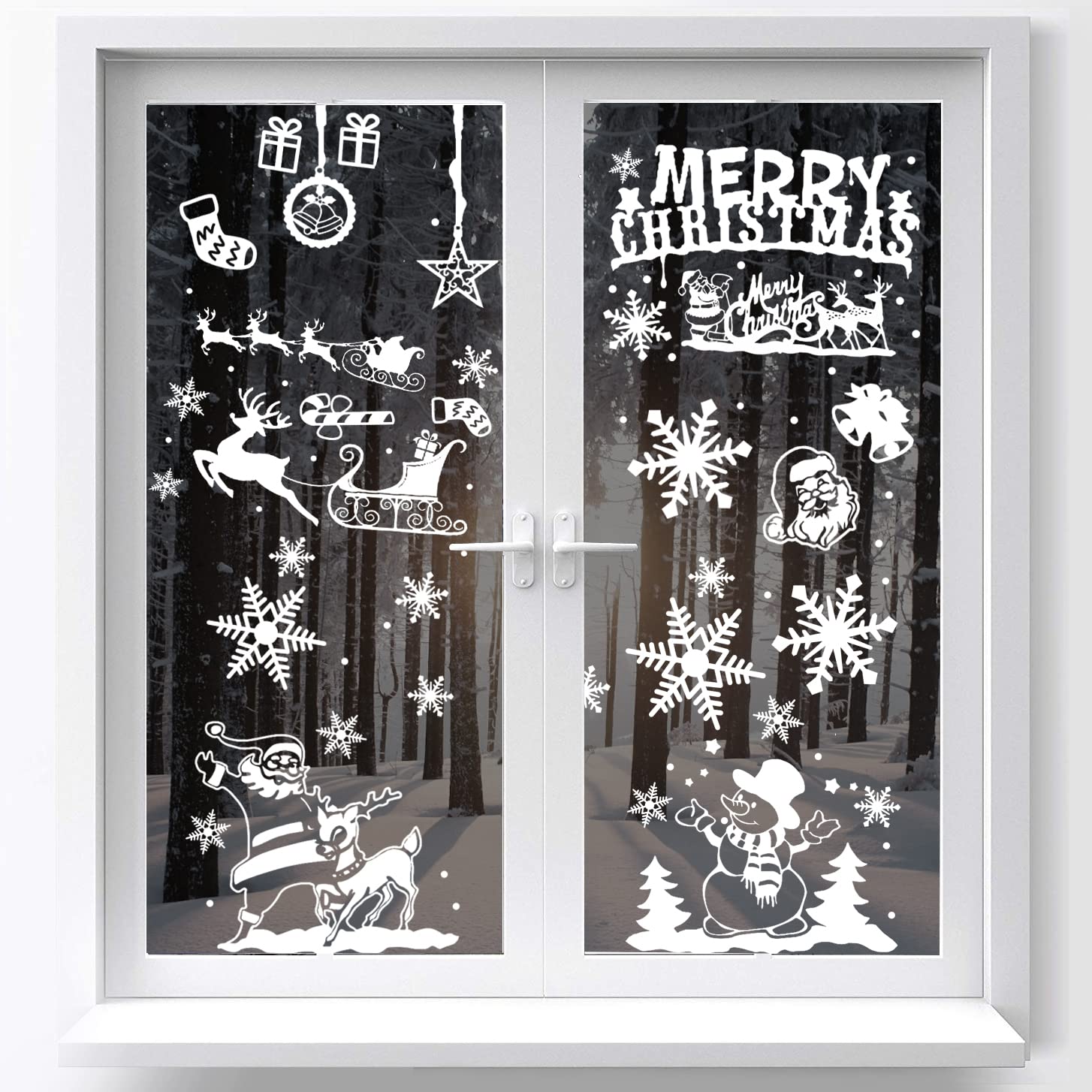 DERAYEE 104 pieces Window Static Stickers Snowflake Clings for Christmas Window Decorations