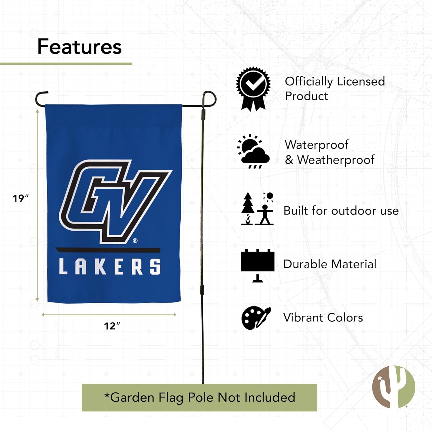 Desert Cactus Grand Valley State University GVSU Garden Flag – 19 x 12 inch Grand Valley Lakers Banner, For Outdoor Display and Events (Design A) - Image 4