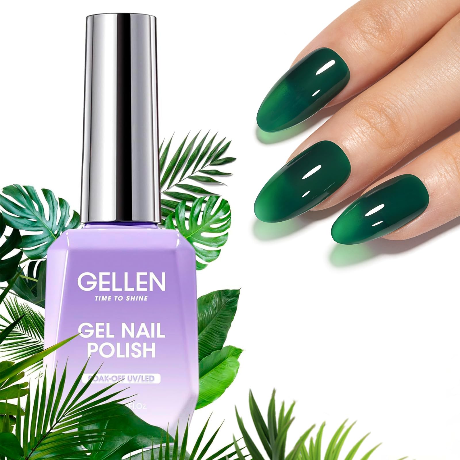 GELLEN Dark Green Gel Nail Polish, 18ml Christmas Green Sheer Gel Polish For Finger Toe Nails Home Salon, Cure with UV Light, No Wipe Soak Off, Long