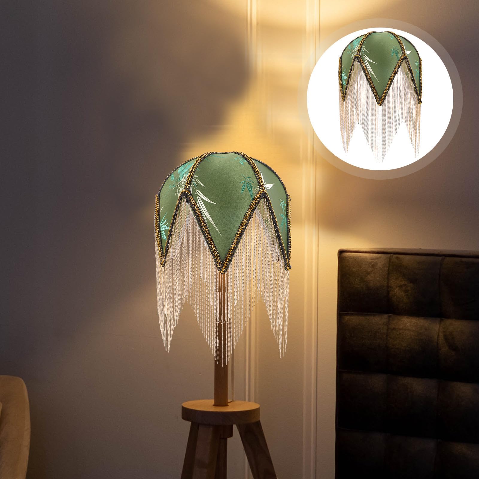 POPETPOP Paralume per Lampada da Tavolo e Lampadario, Verde, Motivo Foglia, Struttura in Ferro, Foro Centrale 1cm, Luce Morbida e Diffusa