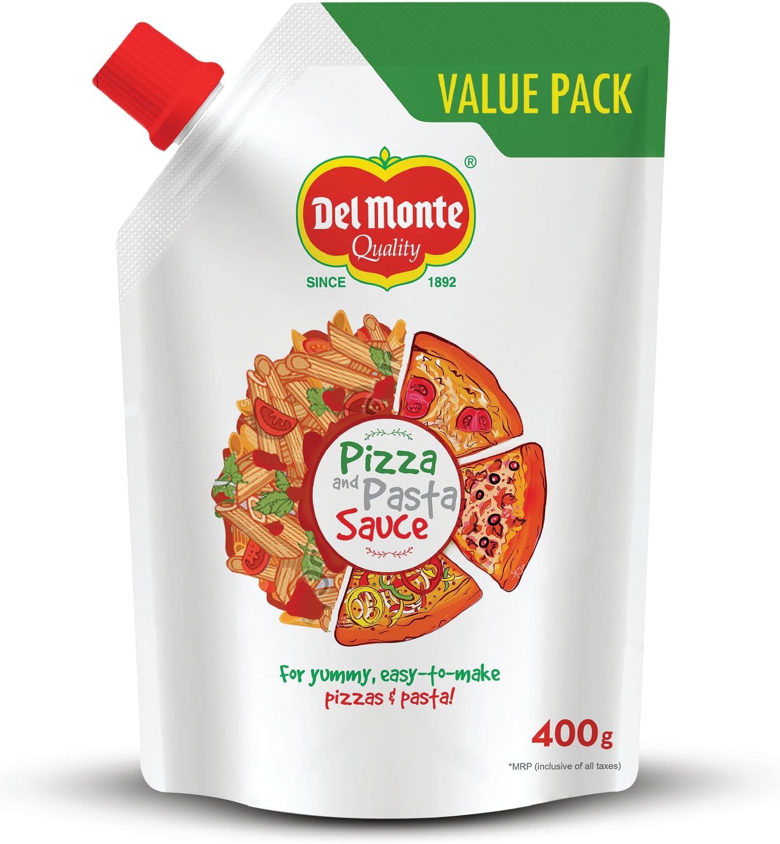 Pizza And Pasta Sauce, 400 G | Premium Italian Sauce| 100% Fresh Ingredients | No Added Preservatives, Chemicals, Colors & MSG | Suitable for All Pasta Shapes & Macaroni