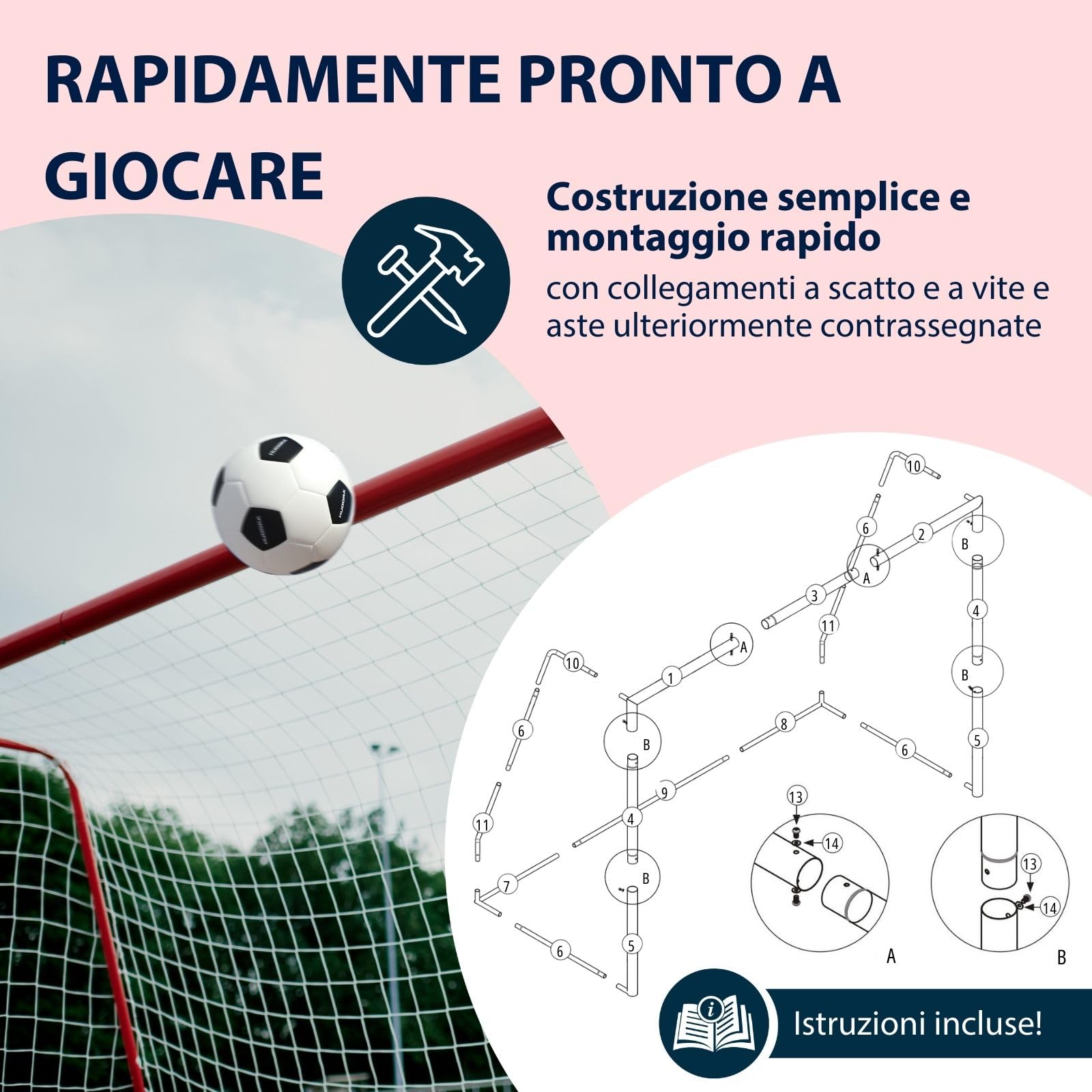 HUDORA Porta da calcio Expert – grande porta da calcio per bambini e adulti – resistente alle intemperie e stabile con rete a maglie strette – parete di alta qualità per il tempo libero e
