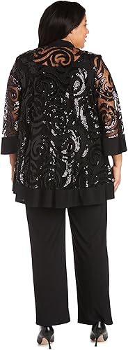 Vista 6 de Conjunto de tres piezas con chaqueta de columpio de lentejuelas y collar desmontable - Petite