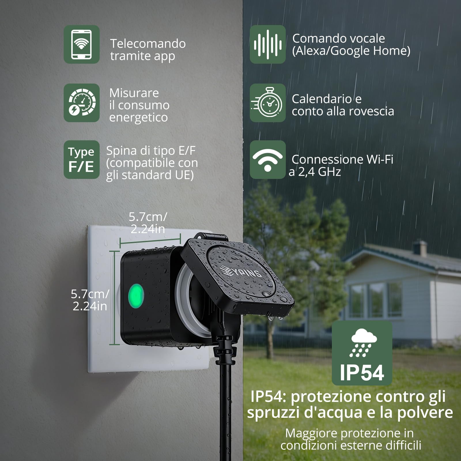 EYPINS Gniazdko WLAN Outdoor IP54, inteligentne gniazdko zewnętrzne 3680 W