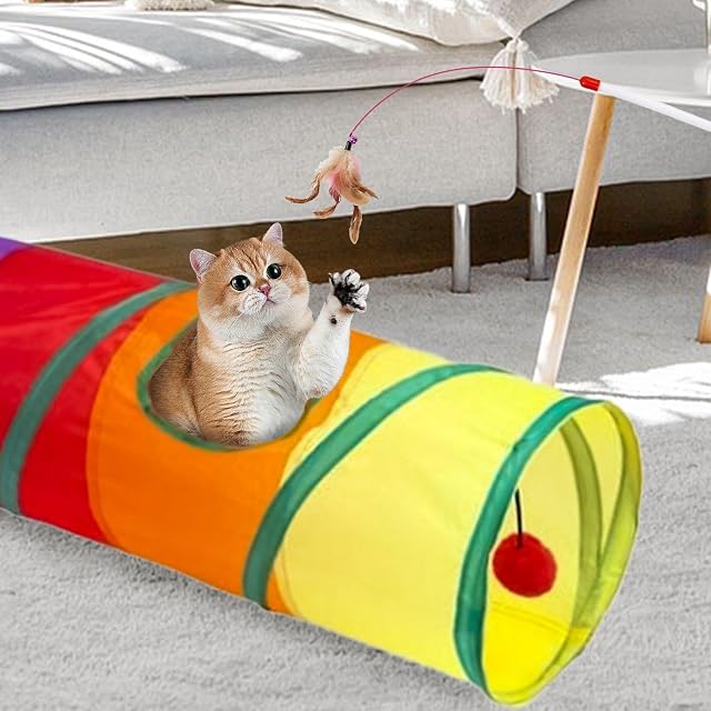 Foto 4 de 6 de CWPFVQA 1 Túnel De Juguete Arcoíris Para Gatos, Con 1 Palo De Diversión, Túnel Interactivo, Juguete Plegable