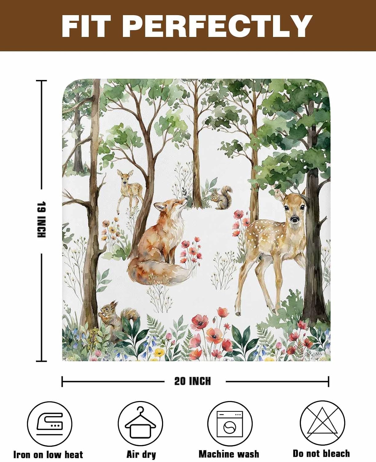 Chair Back Covers for Dining Chairs, Spring Forest Animals Back Chair Covers Set of 4, Universal Washable Removable Floral Botanical Trees Kitchen Chairs Slipcover Protector for Holiday Party Decor