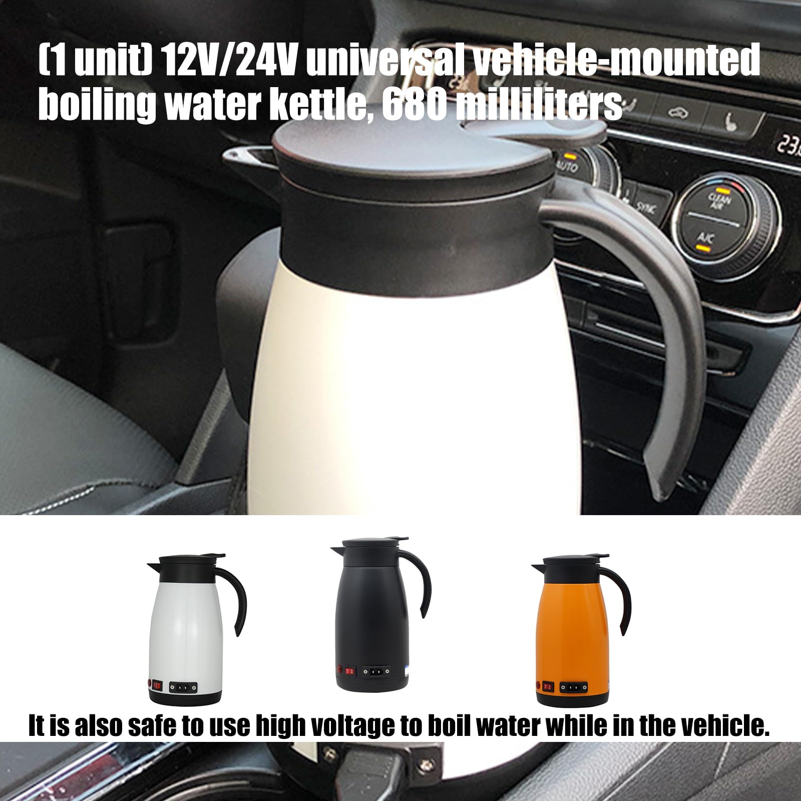 Hervidor eléctrico de 12 V 24 V para coche, capacidad de 680 ml, agua calentada, B | Apagado automático de accidentes de quemaduras secas para viajes familiares durante viajes y comodidad de desplazamiento