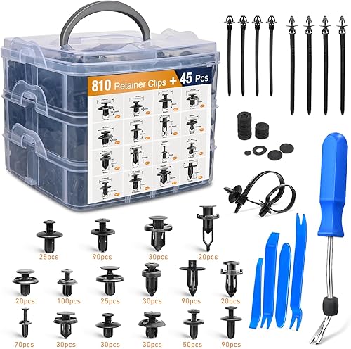 Miniatura 2 de GOOACC Surtido de 855 clips de retención de empuje para automóvil y sujetadores automáticos, 16 tamaños más populares, remaches de parachoques de