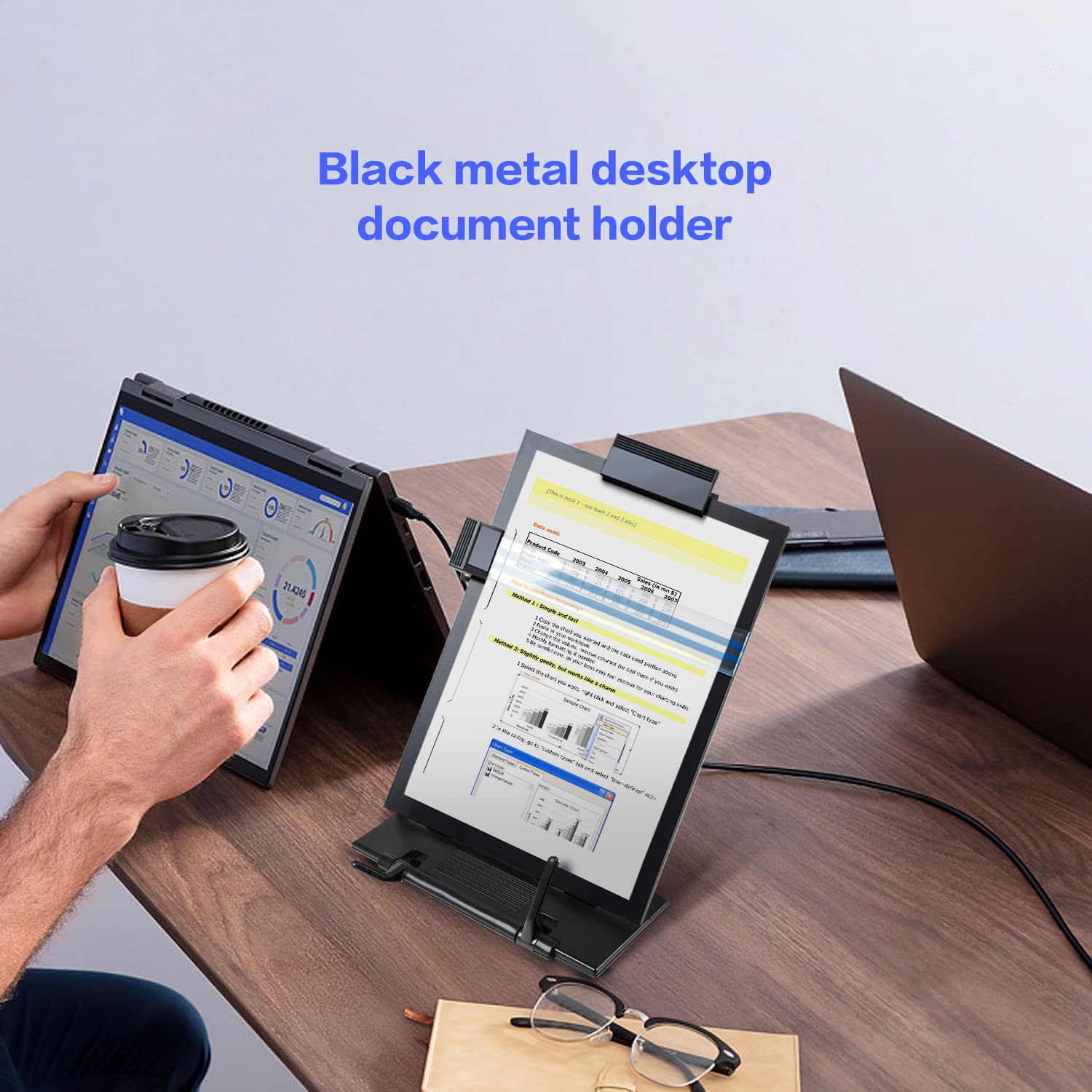 Desktop-Dokumentenhalter mit verstellbarem Clip und hervorgehobenem Text, rechtliche Dokumente, A4-Papier – Schwarz (vertikaler Dokumentenhalter)