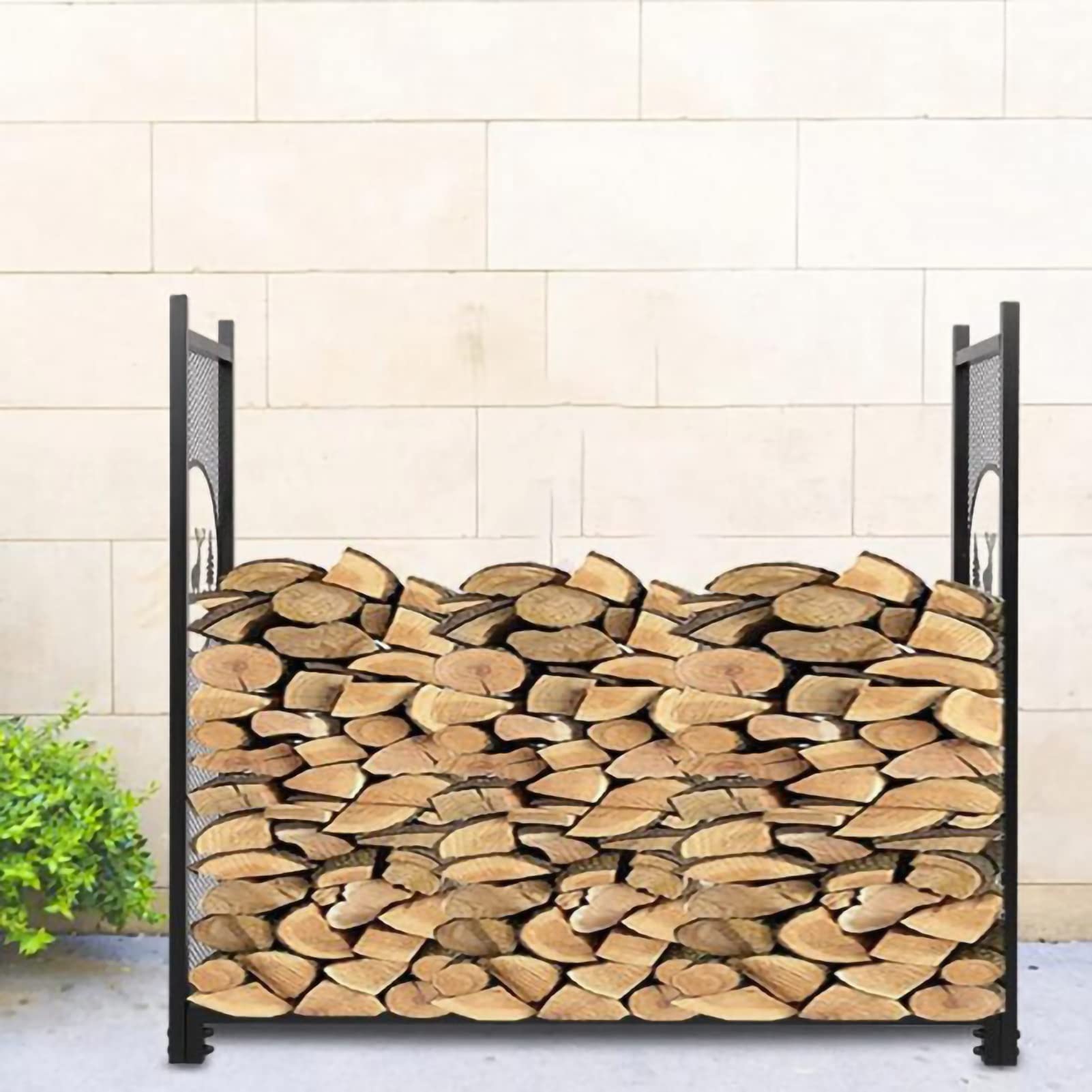 Leñero Metálico, Soporte para Leña para Chimenea Interior, Leñero para Sala De Estar O Patio/Jardín, Resistente A La Corrosión, Negro, 50 X 15 X 46 Pulgadas