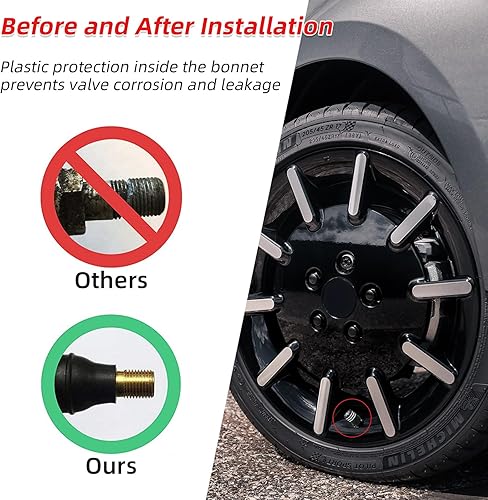 Miniatura 3 de Ziciner 4 tapas de válvula de neumático, cubierta de válvula a prueba de polvo con anillo de goma, resistente a la corrosión, a prueba de fugas,