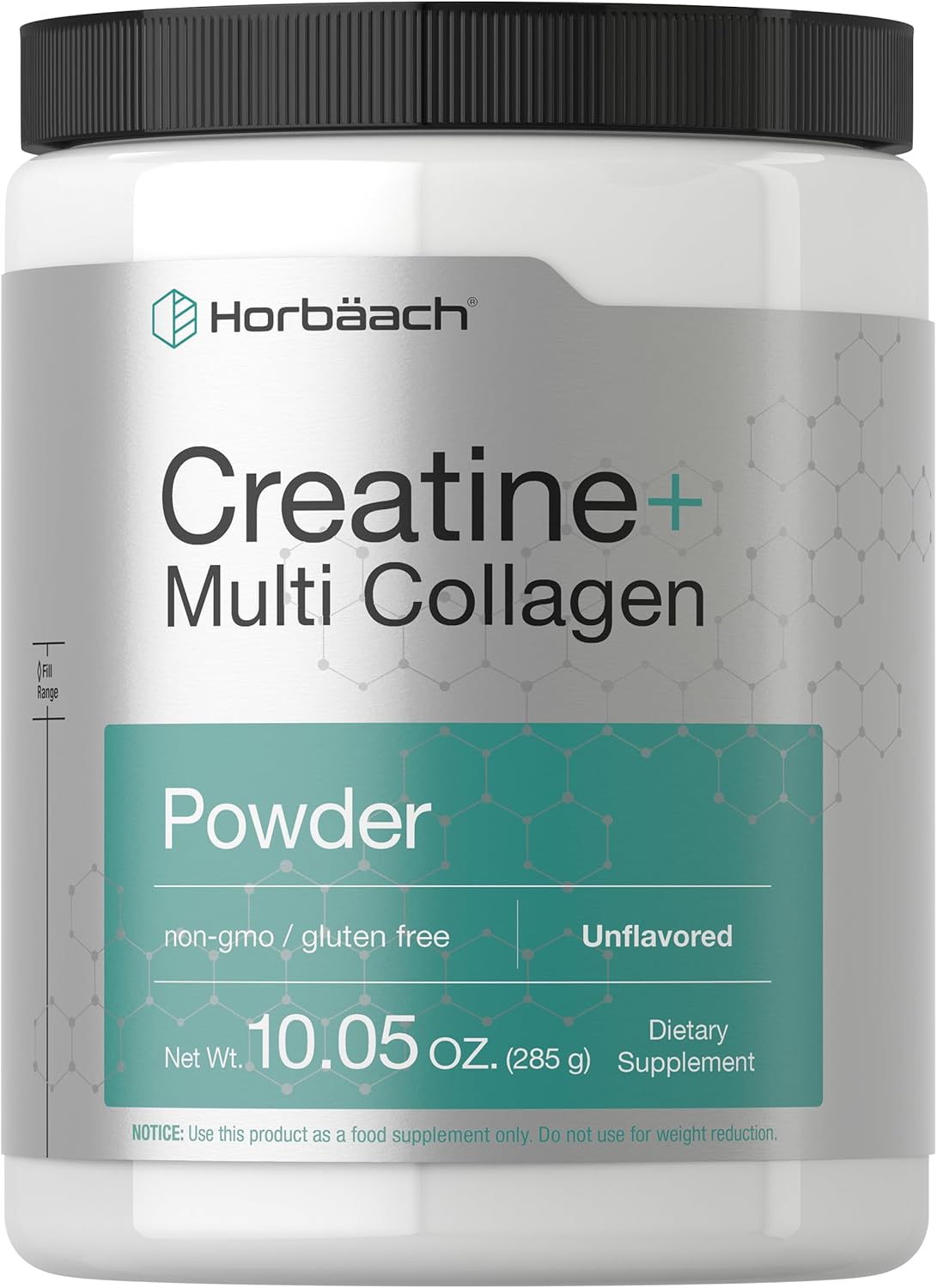 Horbäach Creatine Monohydrate Powder | with Collagen and L-Taurine | 10.05 oz | Unflavored | for Women and Men | Non-GMO, Gluten Free