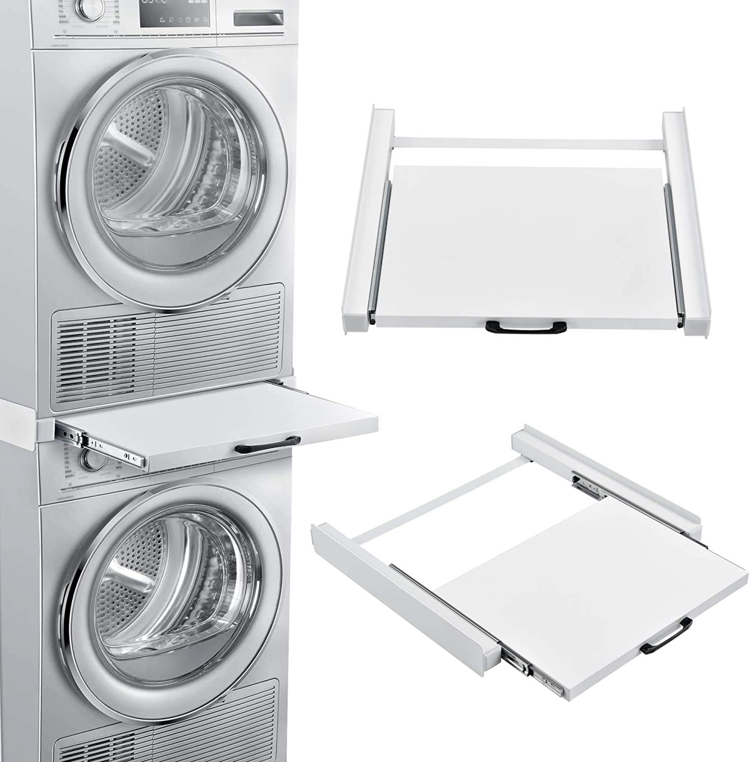 [en.casa] Marco para apilar Lavadora o Secadora 60 x 54 cm Pieza y Accesorio de Lavadoras Universal Ahorrar Espacio Acero Blanco