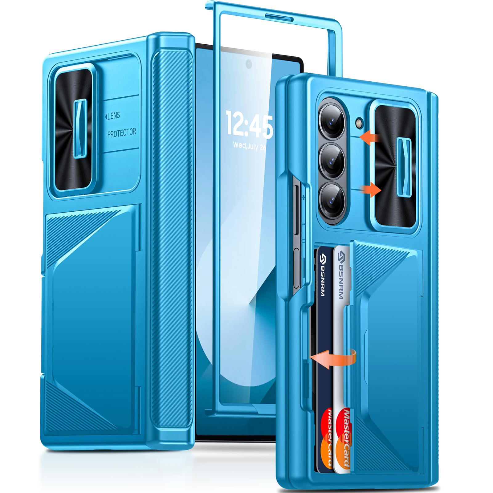 BSNRM for Samsung Galaxy Z Fold 6 Case with Card Holder, Built in RFID Blocking & Slide Camera Cover & Hinge Protection & Full-Body Rugged Shockproof
