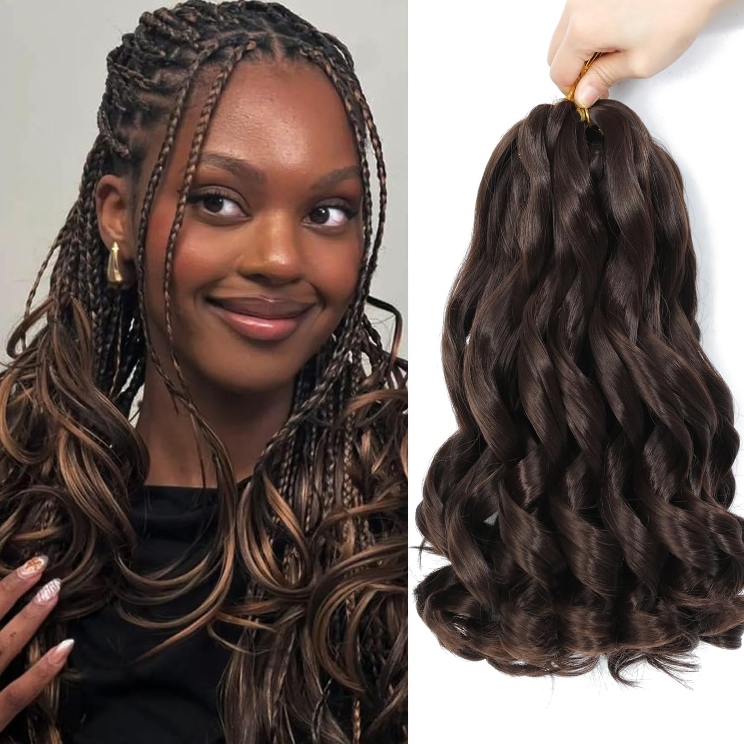 FALEMEI French Curl Braiding Hair 12 Inch 8 Packs Curly Braiding Hair Pre Stretched French Curls Braiding Extension Curl Crochet Braids Spiral Extensions (4#