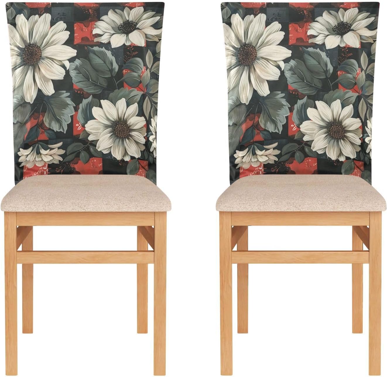 ALAZA Retro Daisy Flowers Chair Back Cover Set of 6, Washable Reusable Removable Chair Slipcovers Decorative Chair Cover for Home Kitchen Wedding Party