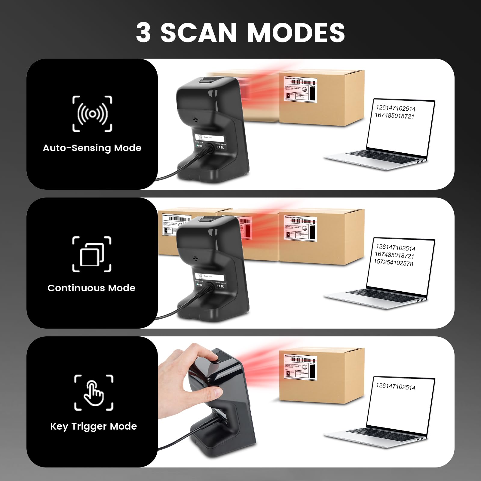 OBZ Escáner de Códigos de Barras de Escritorio Omnidireccional, 1D 2D Lector Códigos Barras y QR con USB Cable, Automático y Manos Libres Sobremesa para POS, Supermercado, Tienda, Almacén