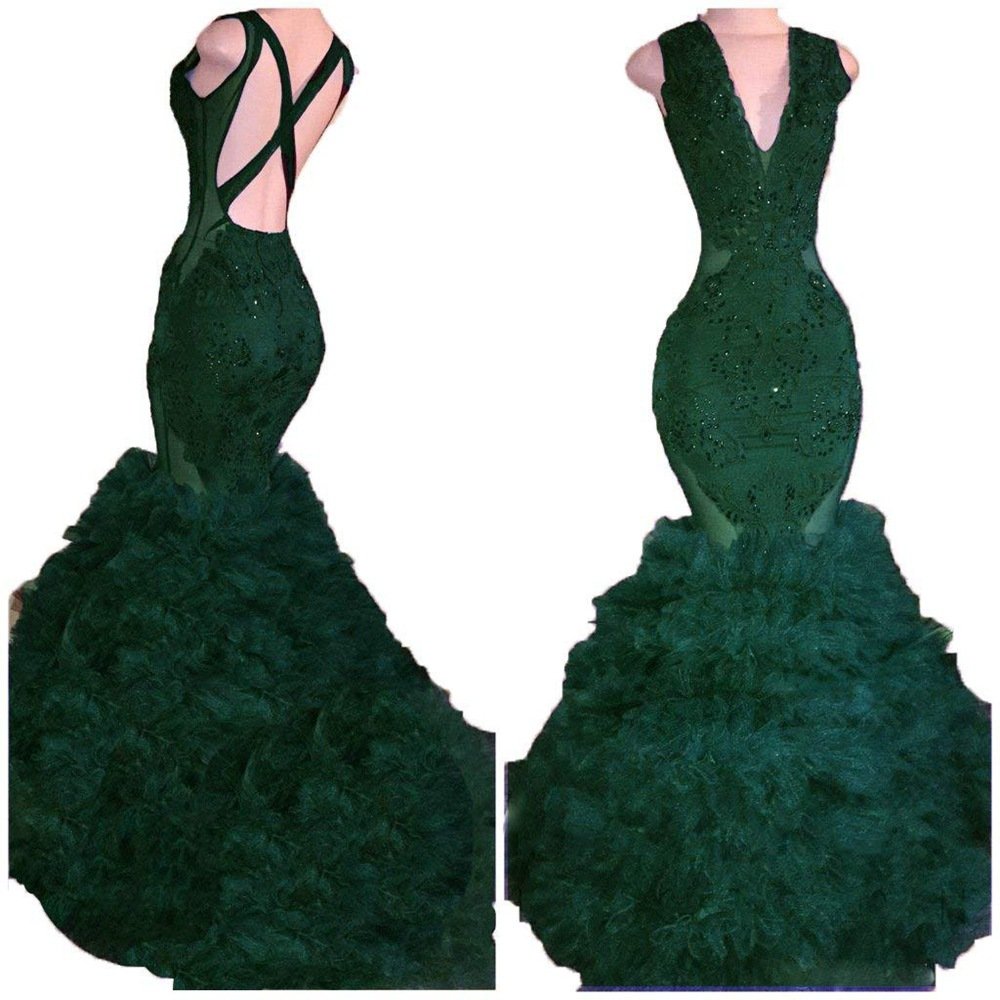 Women's Appliques Mermaid Prom Dress Long Ruffles Evening Formal Gowns