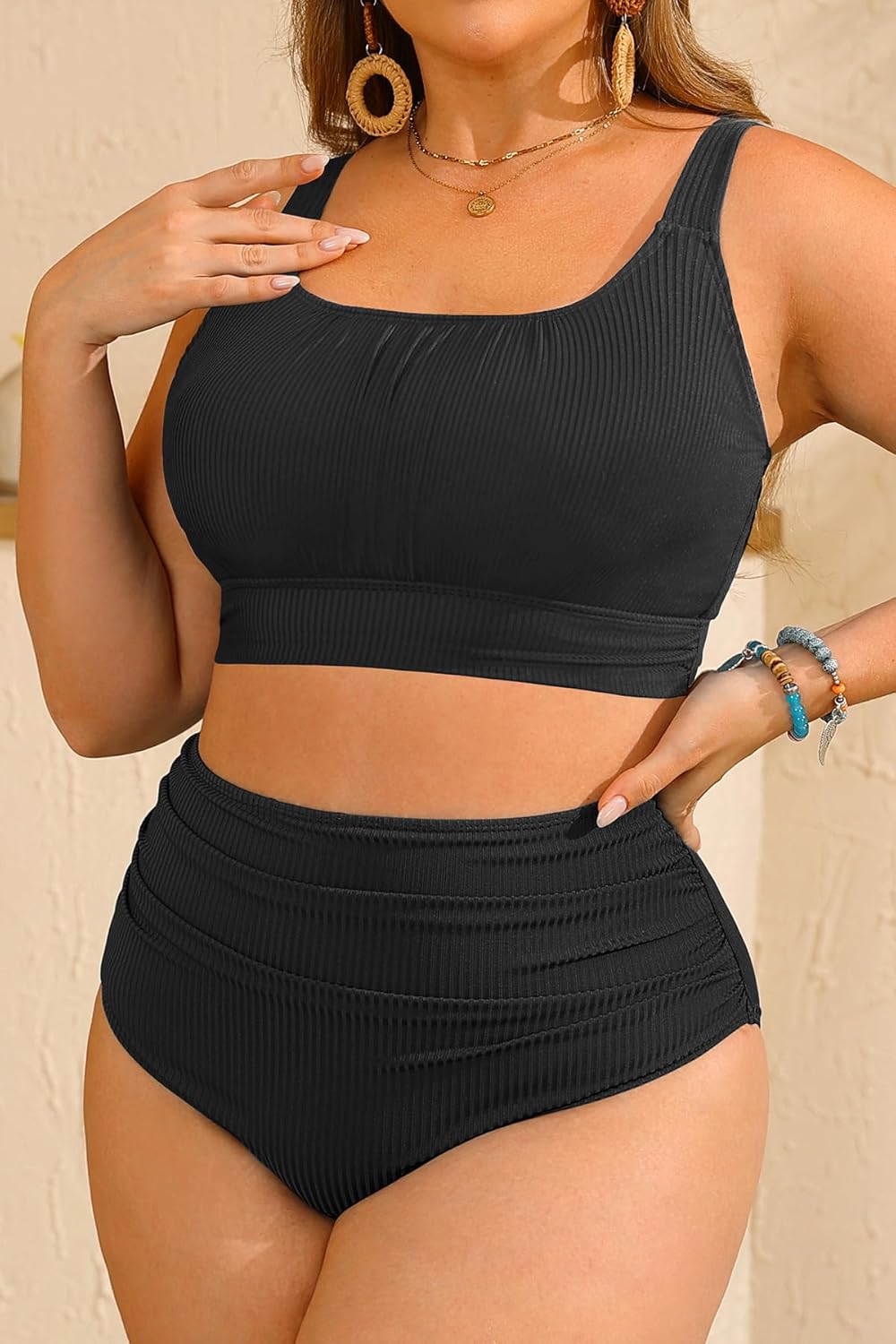 Tempt Me Plus Size Two Piece Swimsuit - Ribbed High Waisted Bikini Sets for Women Tummy Control Bathing Suits 2025 Swimwear - Image 3