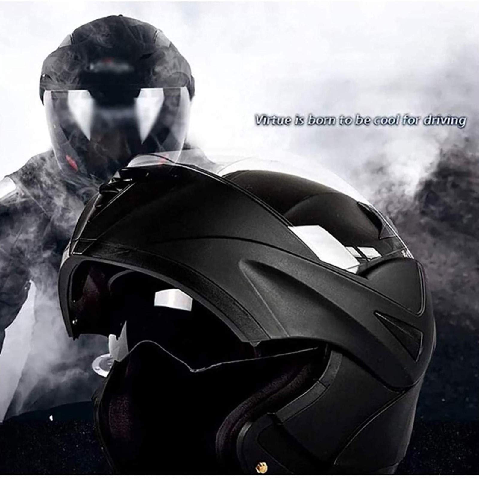 Casco De Moto Abatible con Doble Visera Cascos De Carreras De Motocross Modulares Casco De Moto Integral De Invierno A Prueba De Viento E,XL