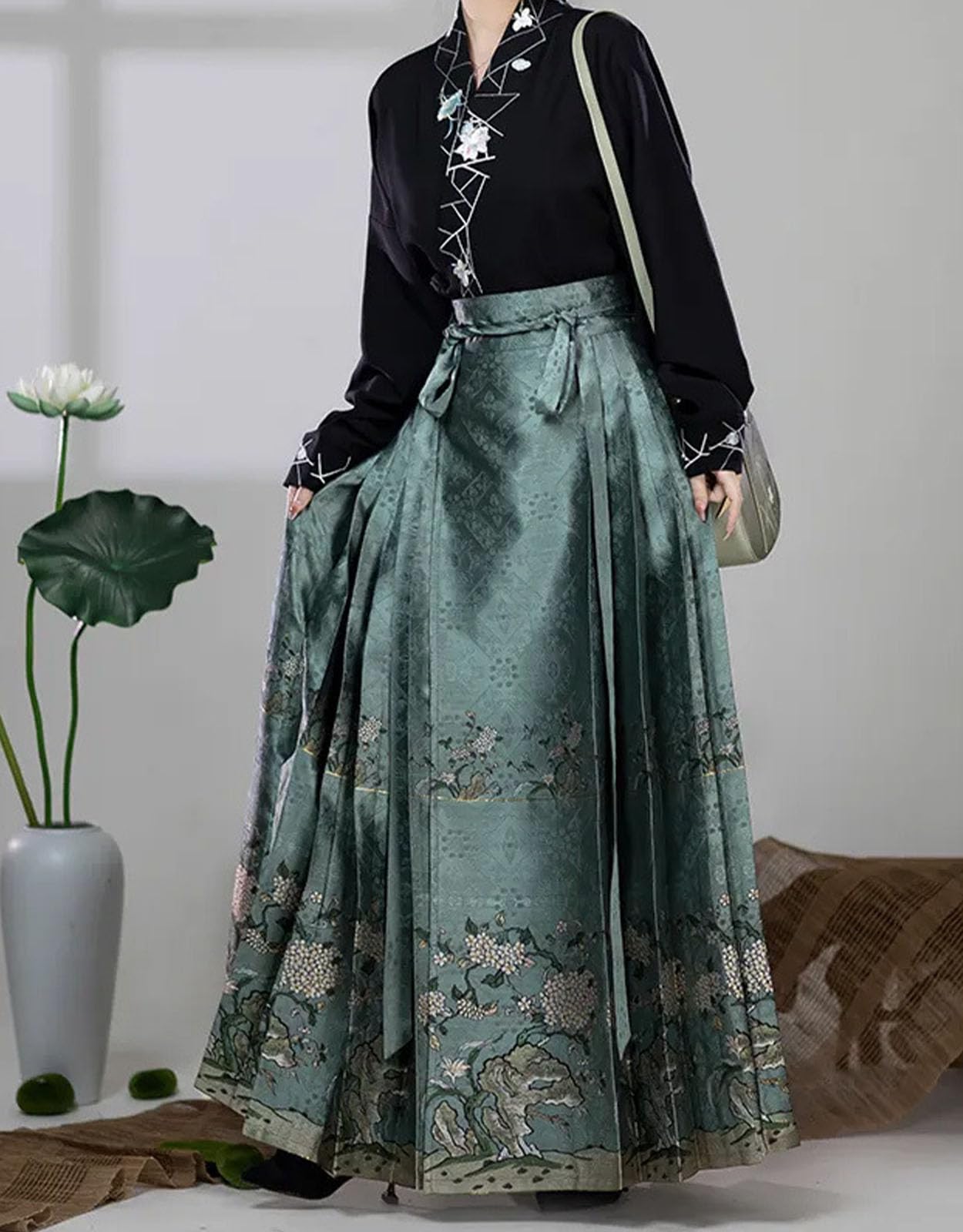 Gonna da Donna con Motivo a Cavallo Gonna retrò a Vita Alta Stile Hanfu Abito Tradizionale Cinese Stampato