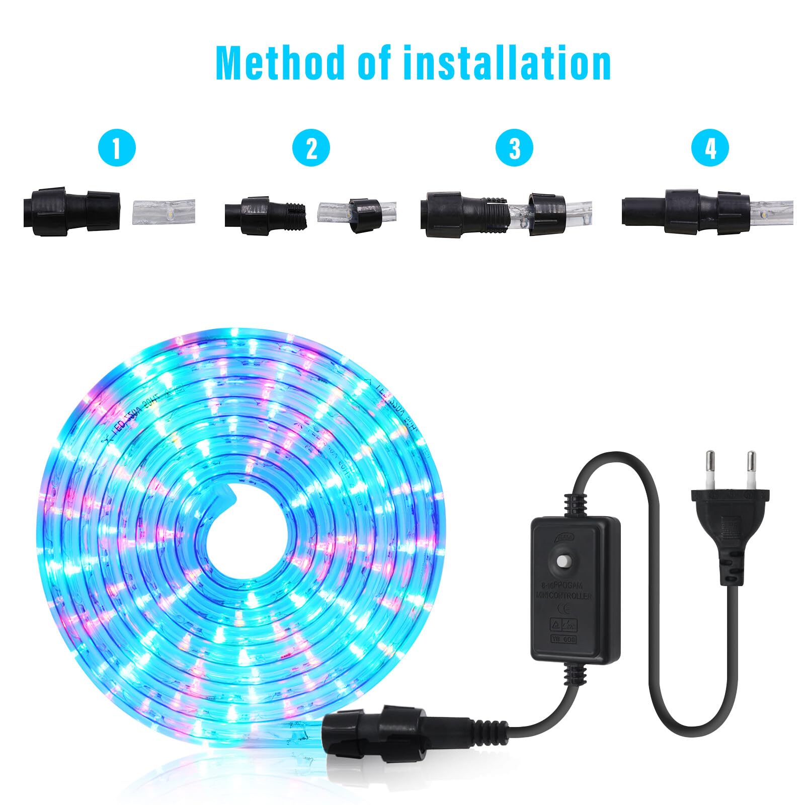 10M LED Tubo de Luz, 8 Modalidades，220V Exterior e Interior Tira de Luz con Manguera, Verde, para Decoración e Iluminación Halloween, Boda, Fiesta, Navidad