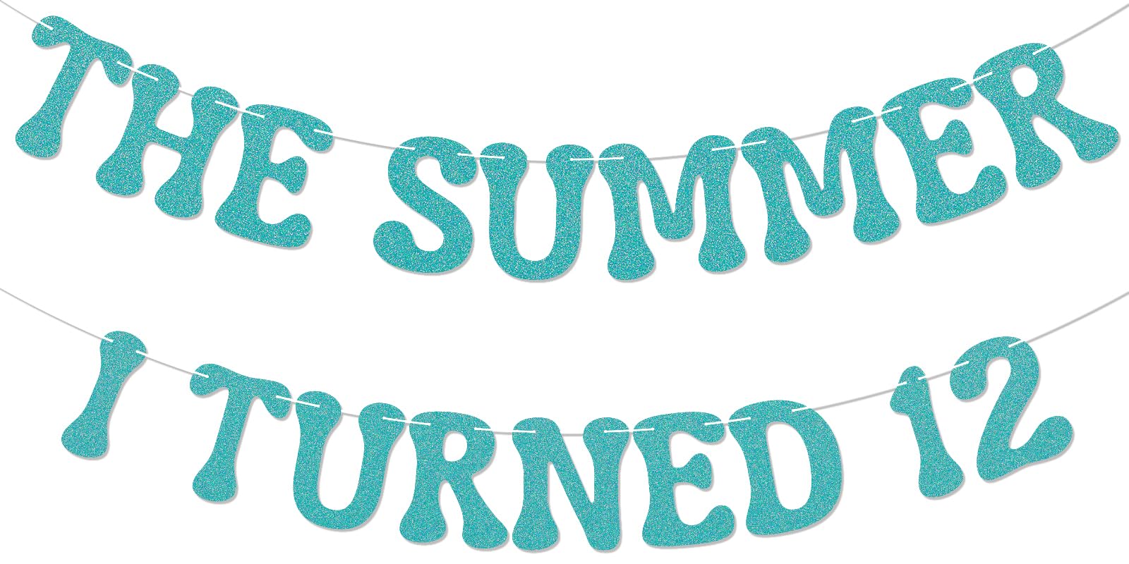 The Summer I Turned 12 Banner - Bruh Teen Boy 12th Birthday Decor, Cheers to 12 Years, Summer Beach 12th Birthday Party Decorations Blue Glitter