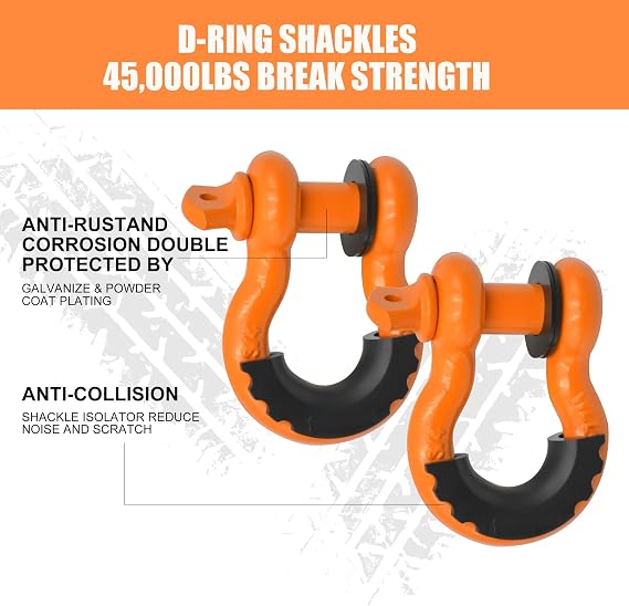 Off Road Winch Recovery Kit with 3 x 8' Tree Saver + 3 x20' Tow Strap, 10 Ton Snatch Block Pulley with 3/4 D Ring Shackles and Winch Line Dampener Bag for Truck Car SUV ATV Orange