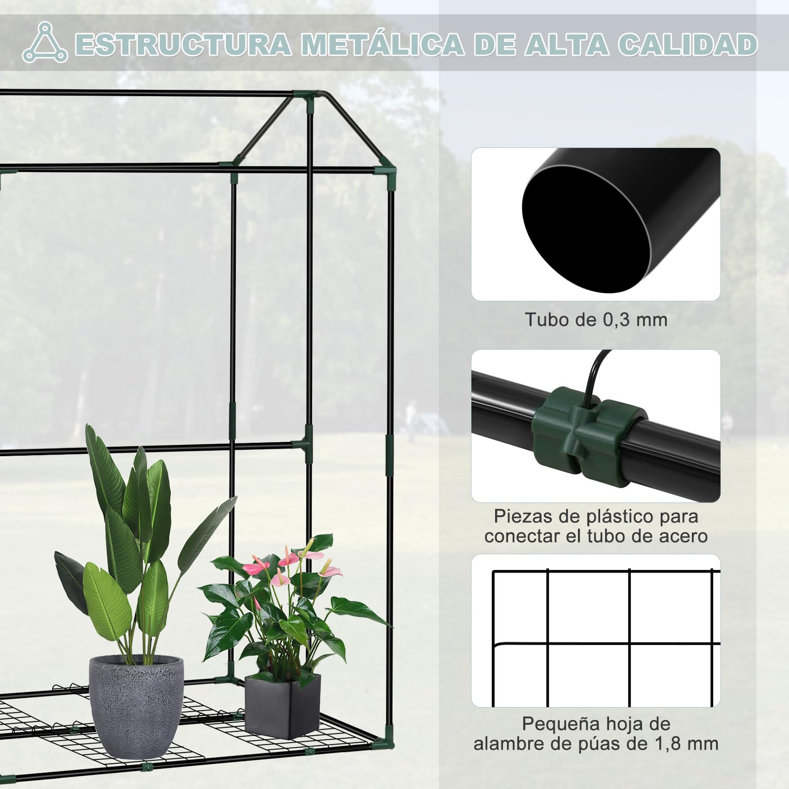 WOLTU Invernadero de Jardín, Invernadero con Puertas Enrollables, PE 140 g/m2, con Paredes Laterales, para Plantas Trepadoras, como Tomates Enredaderas, Verde