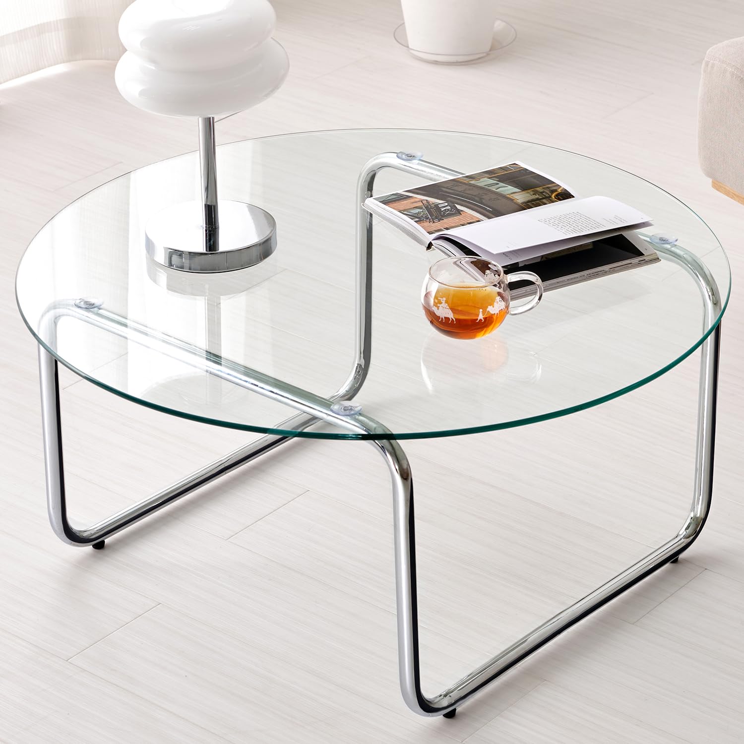 Amazon.co.jp: 萩原 ガラステーブル ローテーブル 円形 【 8mm 強化