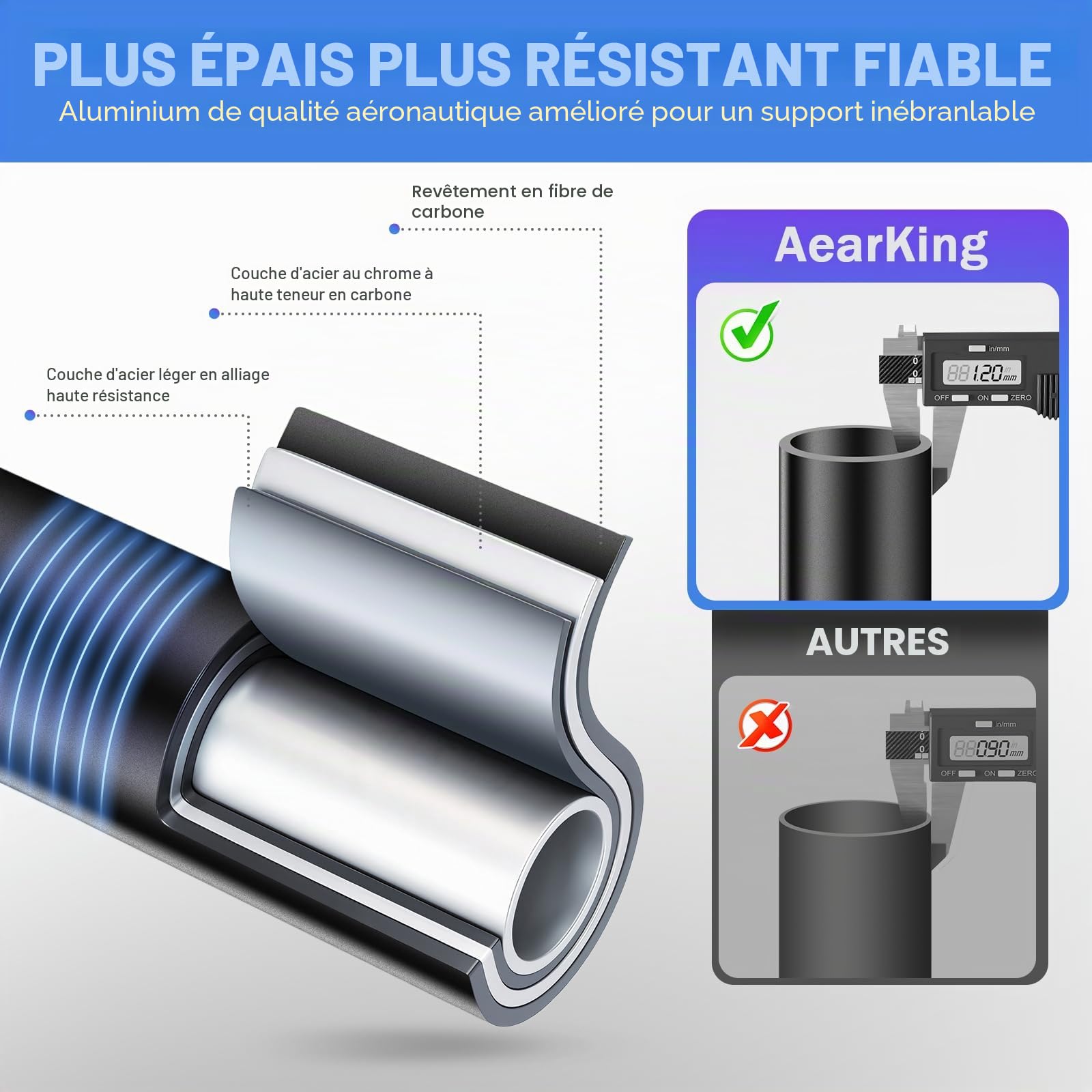 AearKing Canne de Marche, Canne de Marche Pliante avec Base Quadruple, Cannes de Marche pour Homme et Femme avec Double Poignée pour Adultes, Bâton de Marche Réglable en Hauteur