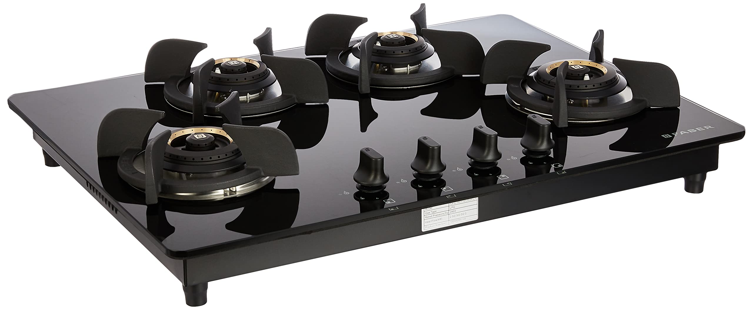 Hob/Hobtop 4 Brass Burner Electric Auto Ignition, Glass Top (HOB ULTIMA HT724 CRS BR CI AI) - Black, 72 cm