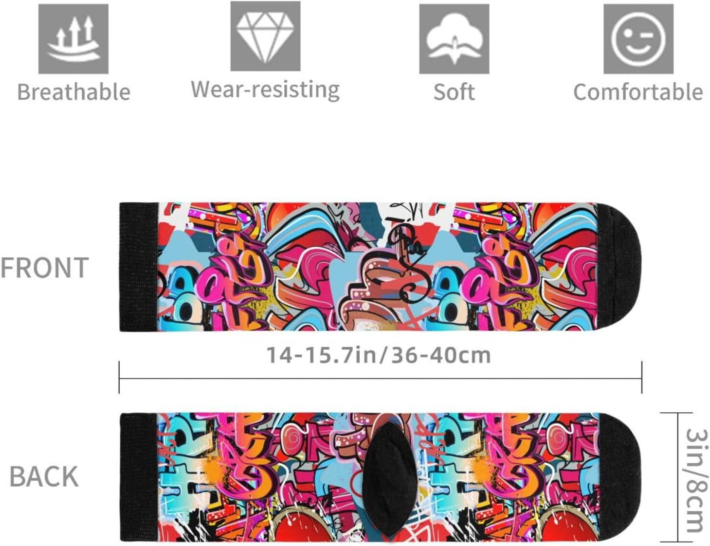 Graffiti Wall, Hip Hop Art Novelty Crew Socks Casual Funny Crazy Dress Socks - Image 6