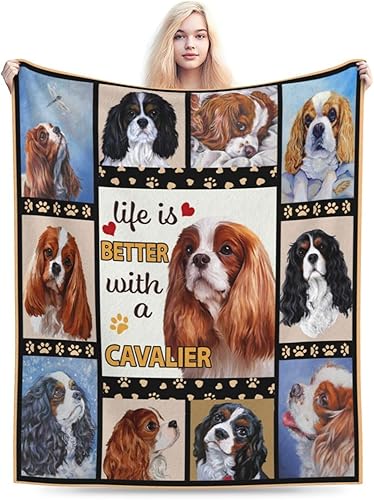 Miniatura 2 de Manta King Charles Cavalier - Manta de forro polar suave y acogedora manta de viaje para sofá o cama, regalo para los amantes de los perros, 50 x 40