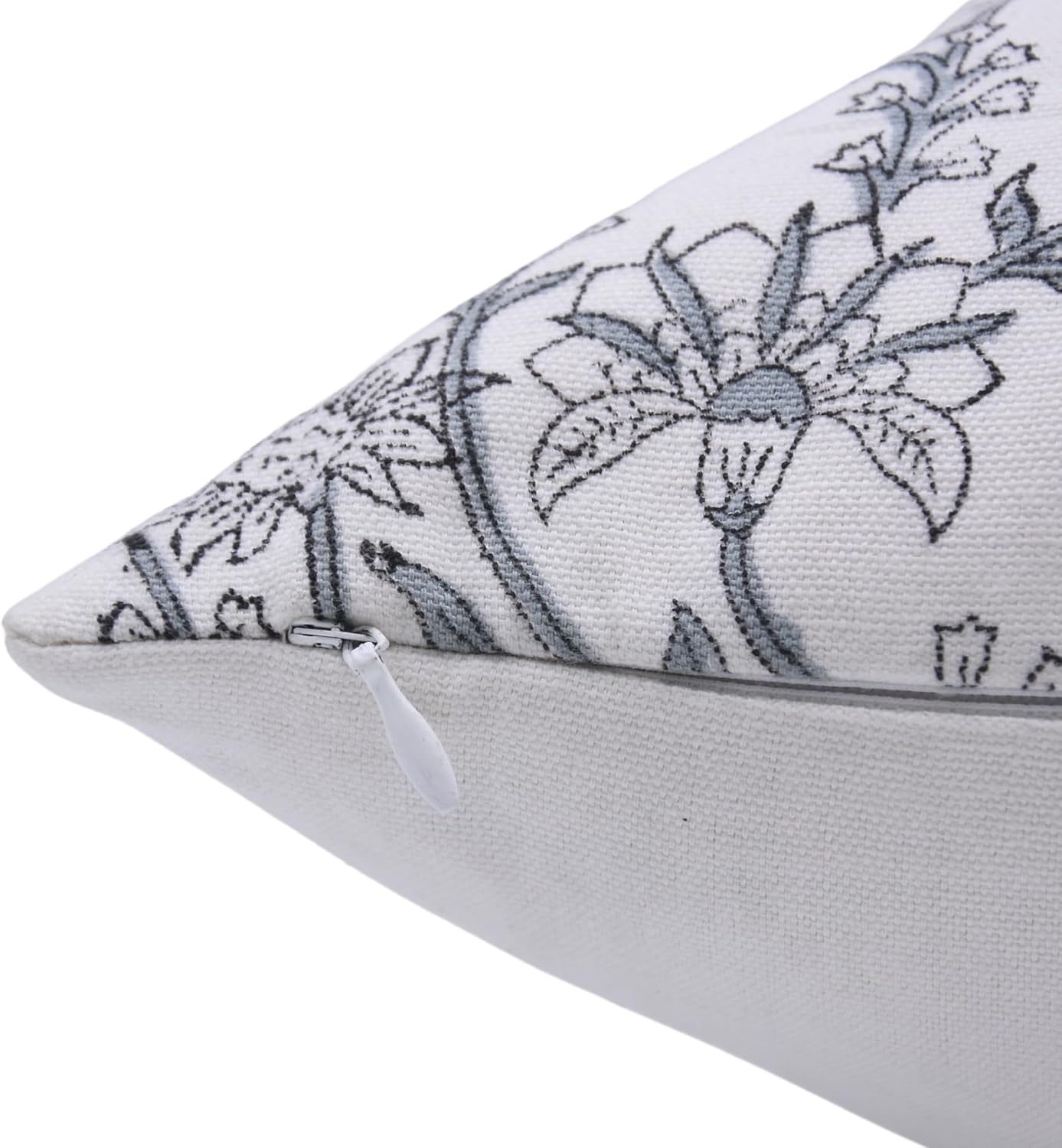 Block Print Thick Cotton White 22X22 Throw Pillow Case Cushion Cover with Zipper for Sofa, Couch and Bed, Fall Decoration, Farmhouse, Outdoor, Living Room, Boho Home Décor, Jaldhara, Grey