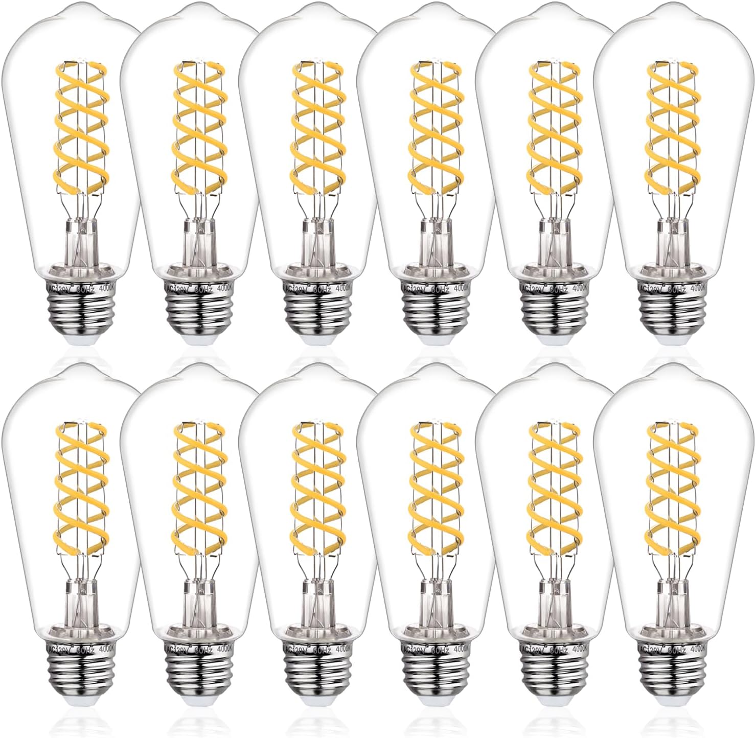 12 PCS ST58 (ST19) LED Edison Bulbs, Dimmable Vintage Antique LED Filament Light Bulbs, 6W Equivalent 60 Watt, Daylight 5000K, 600 Lumens, E26 Base, Clear Plastic